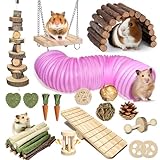 Kagoty 40 PCS Hamster Toys Set Guinea Pig Toys, Hamster Cage Accessories with Tunnel, Bridge, Natural Timothy Hay, Apple Wood and Bamboo for Boredom Relief & Teeth Care for Chinchillas, Gerbils, Rats