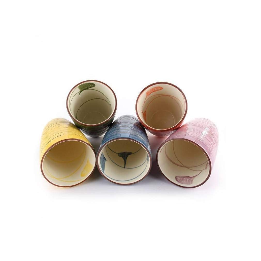 lachineuse - Set di 5 bicchieri in ceramica giapponese - Colori blu, giallo, arancione, verde e viola - Stoviglie giapponesi Design Zen & colorato - Tazza tazza per tè, caffè, bevande - Regalo Asia
