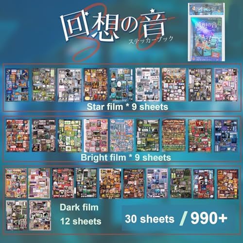 Image of ZURATO 30-Sheet Japanese Sticker Book with 990+ Retro Comic Style Kawaii Stickers for Scrapbooking, DIY Crafts, Planner, Diary, Bullet Journal & Decoration (Blue 990+ Sticker)