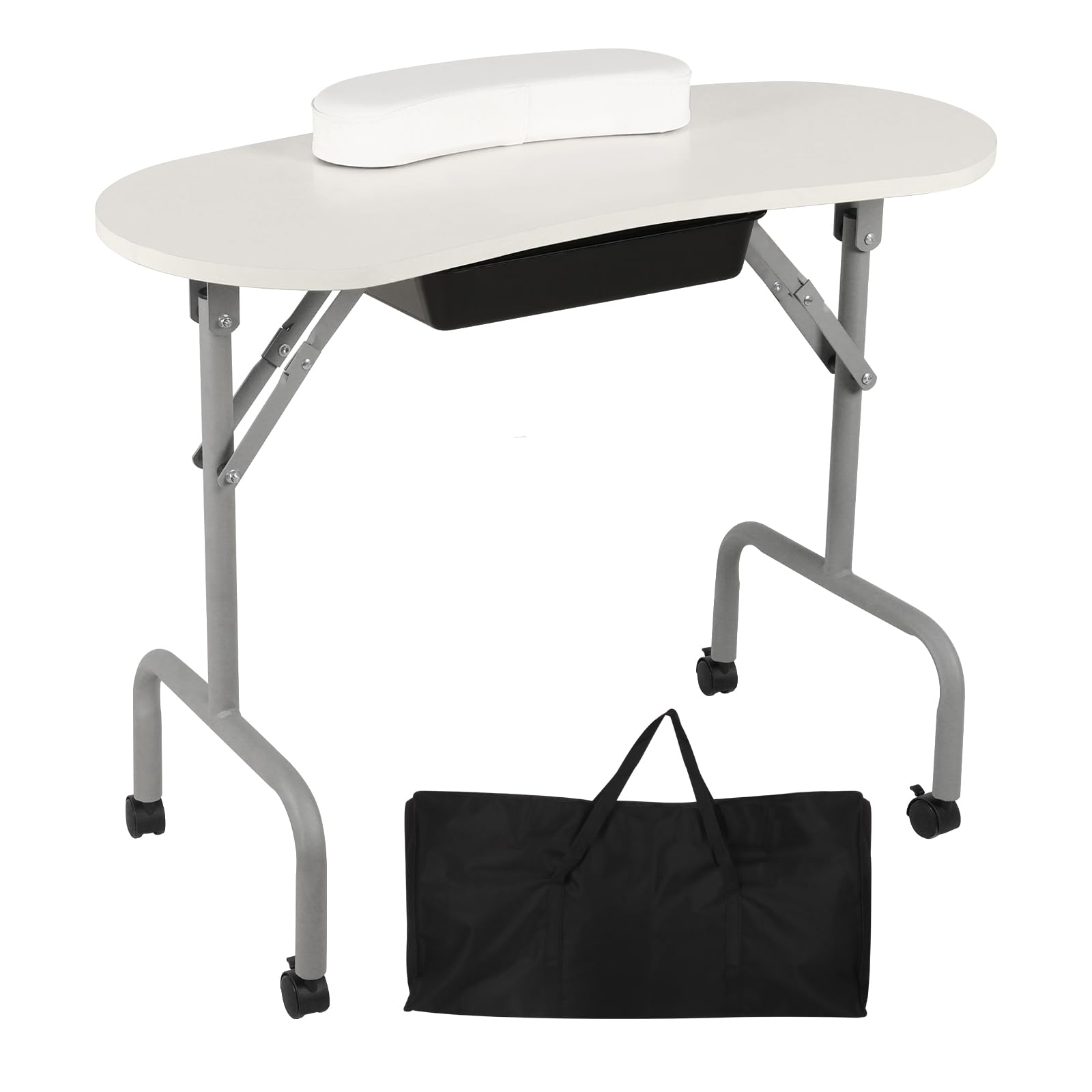 AGESISI Portable Manicure Table Foldable Nail Desk with Large Drawer Nail Tech Table for Technician Salon Workstation Client Wrist Cushion/Carry Bag/4
