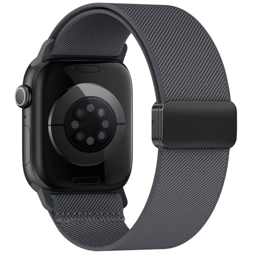 Image of Stretchy Band Compatible with Apple Watch Bands 40mm 38mm 41mm 42mm 44mm 45mm 46mm 49mm Women Men,Strong Magnetic Clasp Elastic Sport Strap for iWatch Series 11 10 9 8 7 6 5 4 3 2 1 Ultra SE /Dark Gray