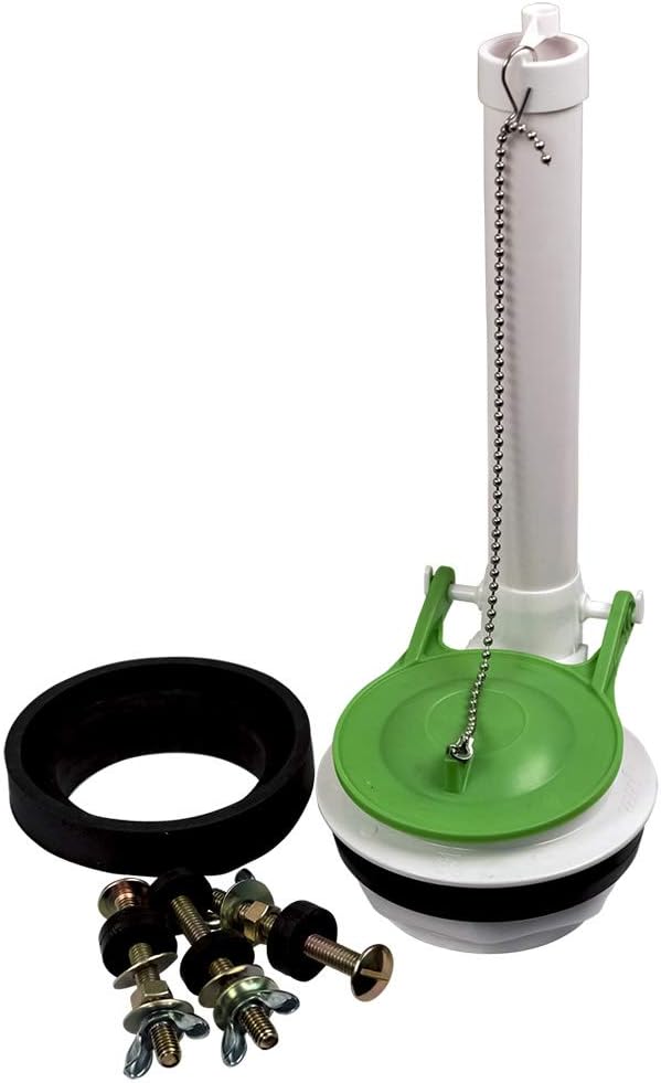 3" Plastic Flush Valve and Vinyl Flapper with Stainless Steel Chain, Includes Tank-to-Bowl Gasket and Bolts