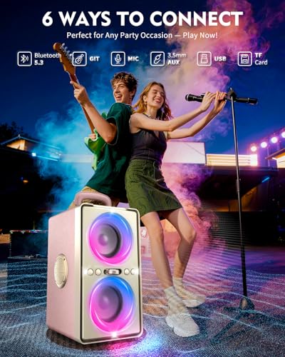 Image of YIER Bluetooth Speaker, 240W Peak Loud Party Speaker with Big Bass, 20H Playtime, TWS, BT5.3, Large Portable Wireless Boom Box with LED Light for Outdoor Backyard Beach Home (Leather Pink)