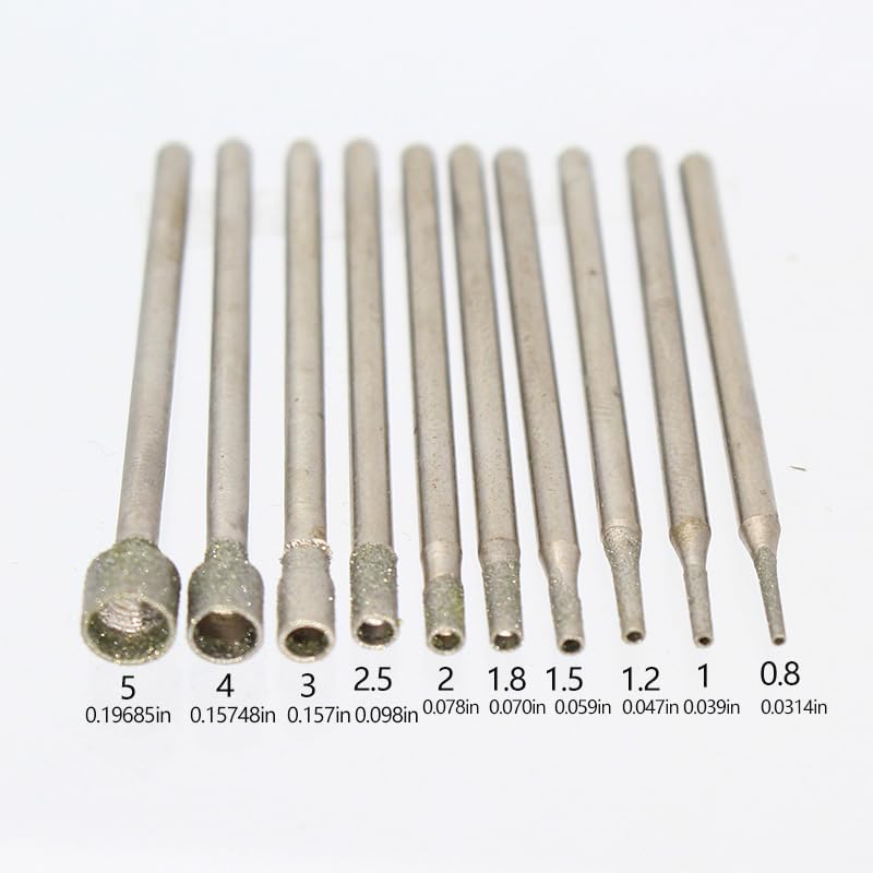 Diamond Core Drill Bit Set, Multi-Size Hollow Drilling Tools for Glass Stone Ceramic Engraving, 0.8-5mm, 10 Pieces
