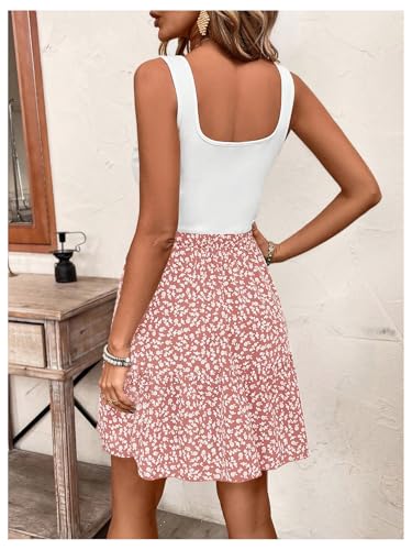 SOLY HUX Summer Dresses for Women Floral Print Square Neck Sleeveless A Line Ruffle Hem Flowy Short Dress2