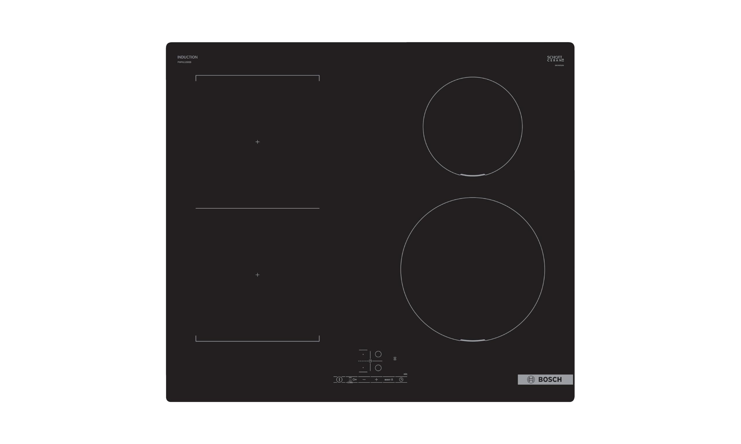 Bosch Series 4 PWP611BB5B Induction Hob with TouchSelect, CombiZone, PowerBoost and Timer Switch Off, Integrated, Black, 60cm wide