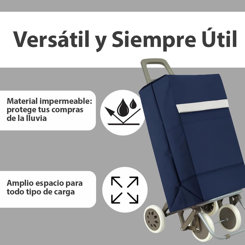 Weida Carro de la Compra 4 Ruedas | Impermeable, Resistente | Mango Ergonómico y Bolsa Impermeable | para Arrastre Cómodo Y Estable | Ideal para Supermercado y Uso Diario | Azul-Marino 95cm-42cm-46cm