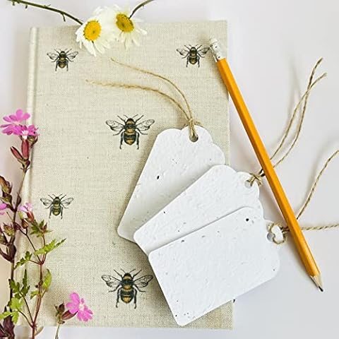 25 White Seeded Paper Gift Tags with String - Plantable White Gift Tags - Revive a Bee Christmas Gift Tags Valentines Gift Tags Birthday Gift Tags Swing Tags Wedding Favour Tags Eco Gift Tags Cover