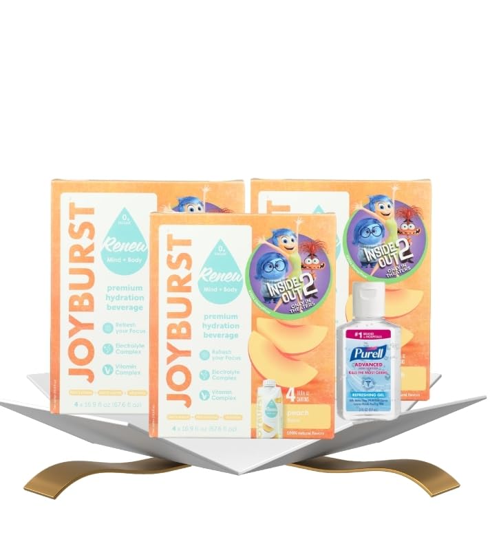3x Bev Hydration Peach 4Pk – 67.6FO Bundle with Hand Sanitizer 2 oz for On-the-Go Hydration and Clean Refreshment — Gift Set (4 Items)