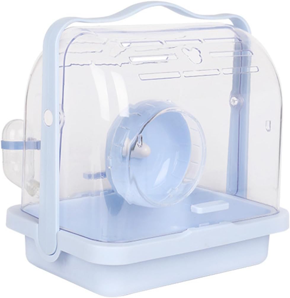 jojofuny Portable Hamster Cage Travel Carrier with Plastic Shell, Cream Blue Small Pet Carrier for Outdoor Use, Lightweight Handheld Hamster Travel Case