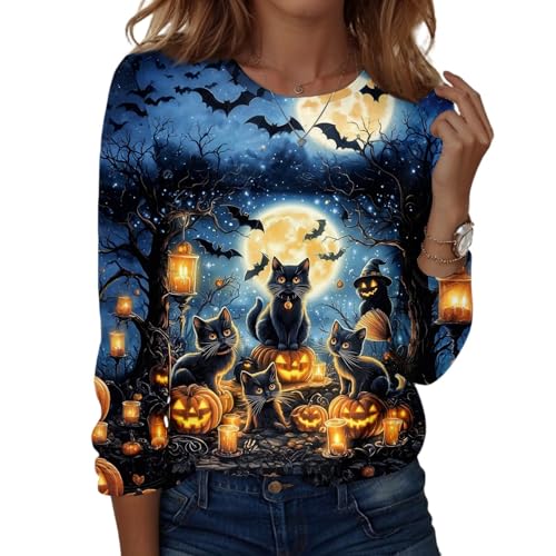 Halloween Shirts for Women Long Sleeve Plus Size Fashion Crewneck Comfortable Tshirts Halloween Costumes for Women
