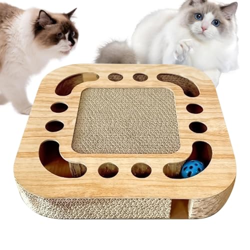 Fyrdyn Tavola Da Grattare Per Gatti | Grattatoio In Cartone,Giocattolo Grattatoio Interattivo Per Animali Domestici Con Pista Per 2 Palline Con Sonagli Per Gioco In Casa Che Protegge Mobili E