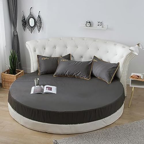 Fansu 220x220 Redondos Sábana Bajera, 100% Sábana de Cama de Algodón Suave Sábana Ajustable Gris Oscuro Protector de Colchón Cómoda y Transpirable con 25CM Bolsillo Profundo