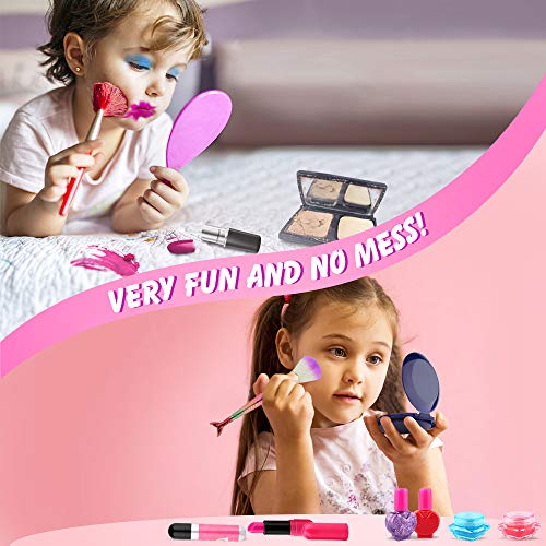 Growsland Kids Makeup Toys - 17Pcs Makeup Set for Girls Pretend Play Game Halloween Xmas Birthday Party Makeup Kit for Toddlers with Cosmetic Bag - Thumbnail 6