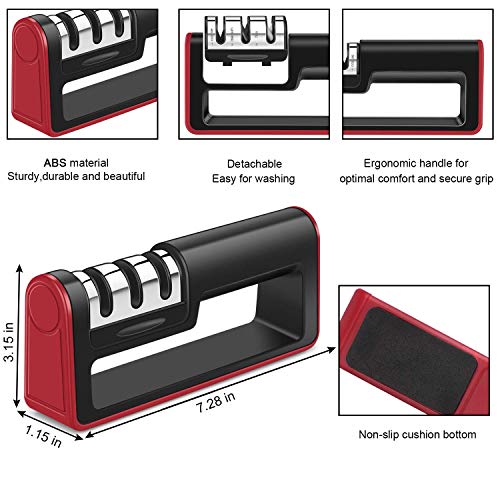 Kitchen Knife Sharpener - 3-Stage Knife Sharpening Tool Helps Repair, Restore and Polish Blades - Thumbnail 2