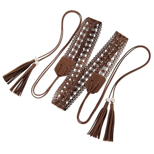 WHIPPY Boho Braid Skinny Belt for Cowgirl Western Ethnic Women Dress Belt Vintage Hand-Woven Waistband with Wax Rope Tassels