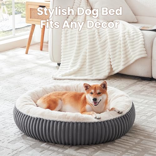 Image of 33 inches Donut Dog Bed for Medium Large Dogs,Calming Round Pet Bed with Removable Cover,Washable Milk Plush Faux Fur, Fits up to 50 lbs Pets(Charcoal,M Plus)