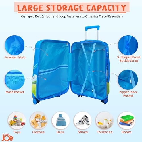 Image of JUNIOR JOE ABS Hard Shell 8 Wheels 24 Inches 360 Degree Rolling Trolley Suitcase for Kids (Luggage-6), Blue, Medium