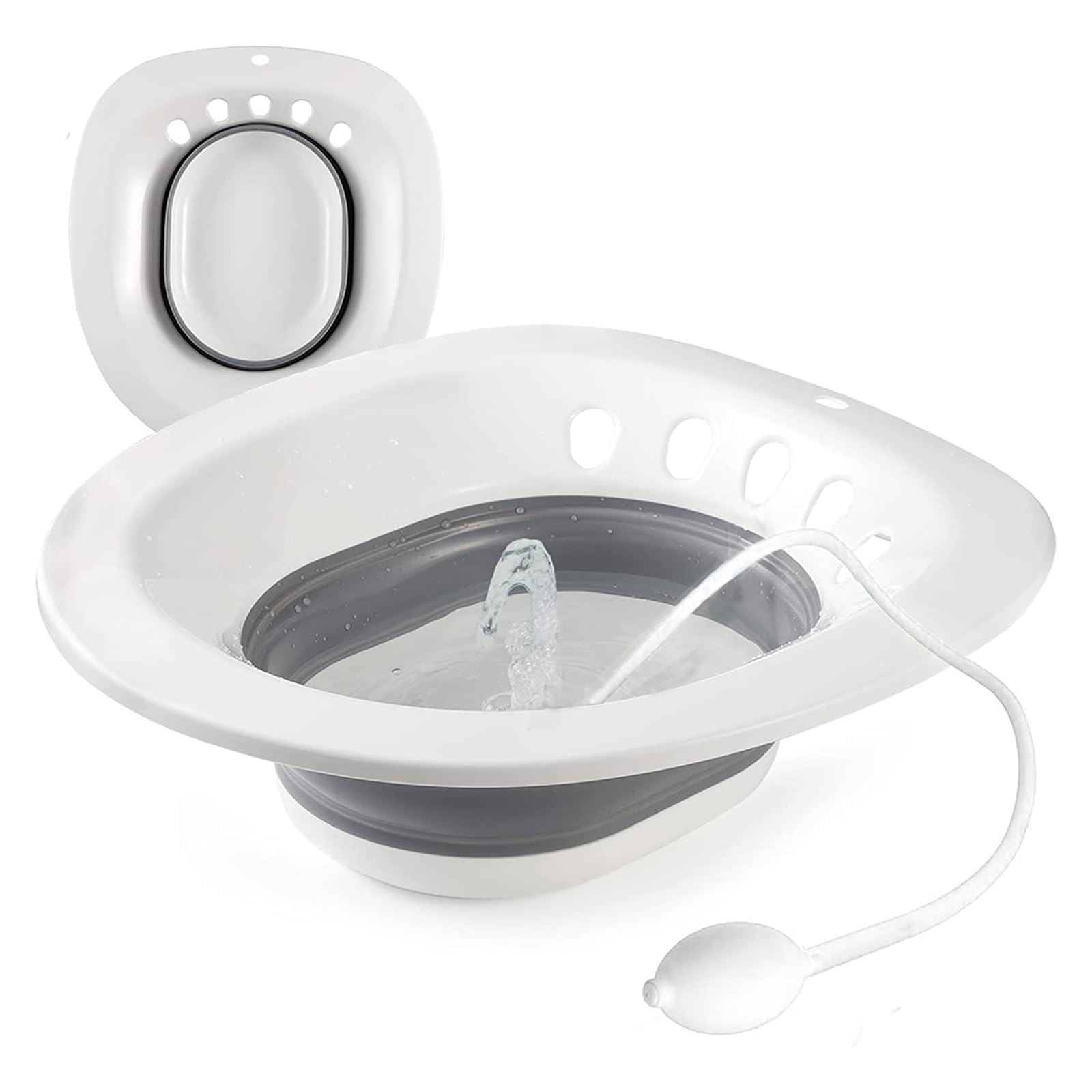 Foldable Sitz Bath for Toilet, Portable Sitz Bath Basin with Flusher, Steam Seat Bidet for Hemorrhoidal Relief, Postpartum Care, Pregnant Women, Elderly, Grey