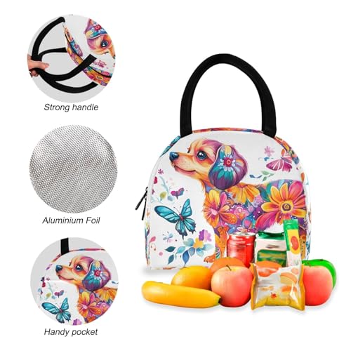 Backpack Lunch Bag Set Floral Dog Print, Big Storage Travel Backpacks with Insulated Lunch Box for Office Hiking Picnic4