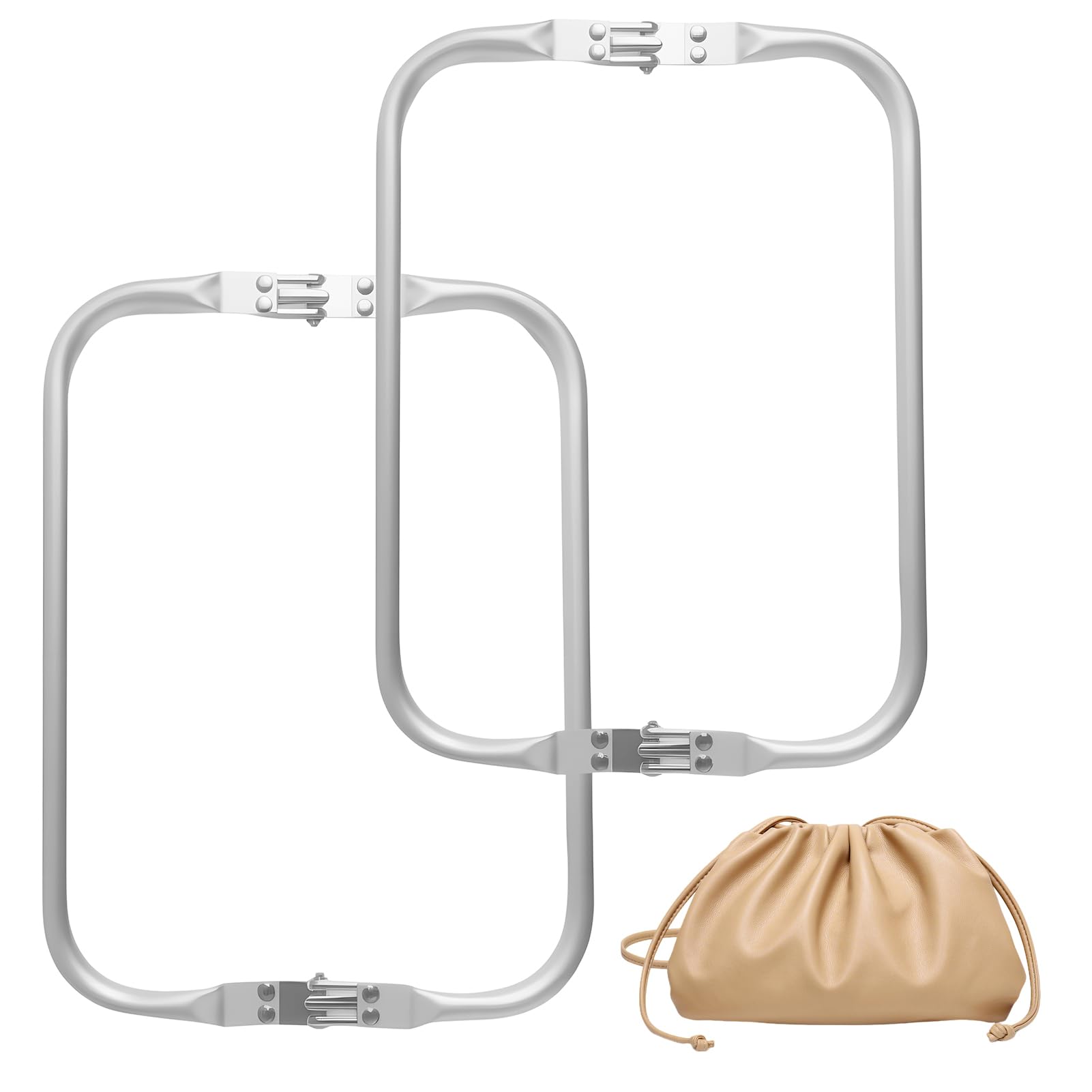 2PCS Aluminum Purse Frame 25×9.5cm, Metal Kiss Lock Clasp, Purse Frames for Bag Making, U Shaped Tubular Bag Inner Handle, Sew in, Crochet, Coin Purses Frames DIY Handbag Frame Replacement