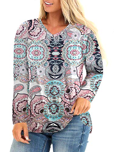 ROSRISS Womens Plus Size Shirts Long Sleeve Tops V Neck Tops S 14W