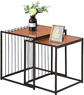 VECELO Industrial Nesting Coffee Stacking Side, Set of 2 End Table for Living