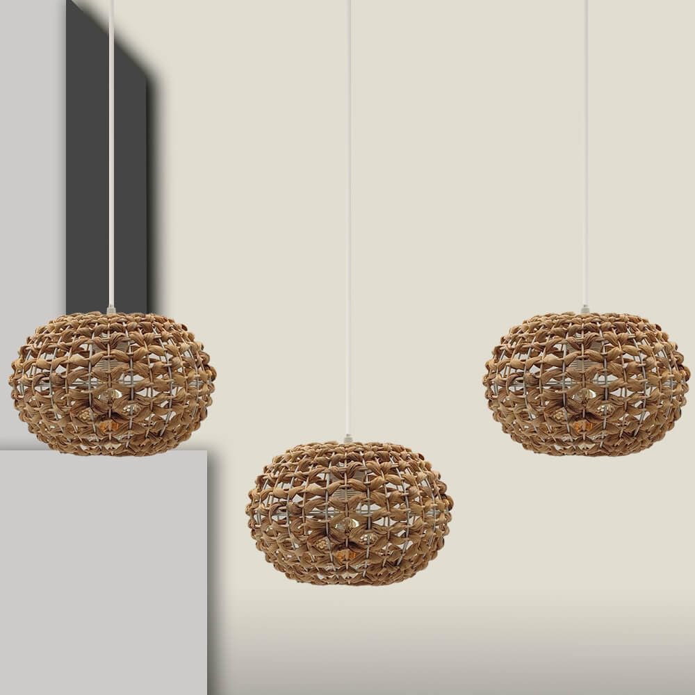 FactorLED Lámpara Colgante de Rattan, Casquillo E27, estilo Natural Nórdico, Altura Regulable, Luz Decorativa Vintage para Techos de comedor, dormitorio, cocina y salón (KAWASSI)