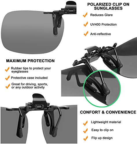 Success Eyewear Clip On Sunglasses Flip Up Polarized Sunglasses Clip onto Eyeglasses Over Prescription Glasses Case Included4