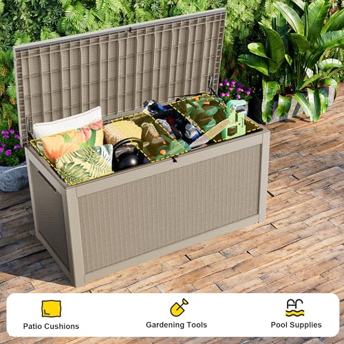 Image of 320 Gallon Waterproof Outdoor Storage Box, UV Resistant Resin Deck Box with Hydraulic Rod for Reinforced Stability, Perfect for Patio, Garden, and Pool(Grey,320 Gallon)