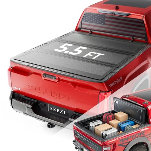 SKEXI Low Profile Truck Bed Tonneau Cover for Toyota Tundra 5.5ft Bed (66.7") 2022-2026 w/OE Rail System, Fully Folded Vertical Clearance Locking Drill-Free Install Waterproof Anti-Theft Security