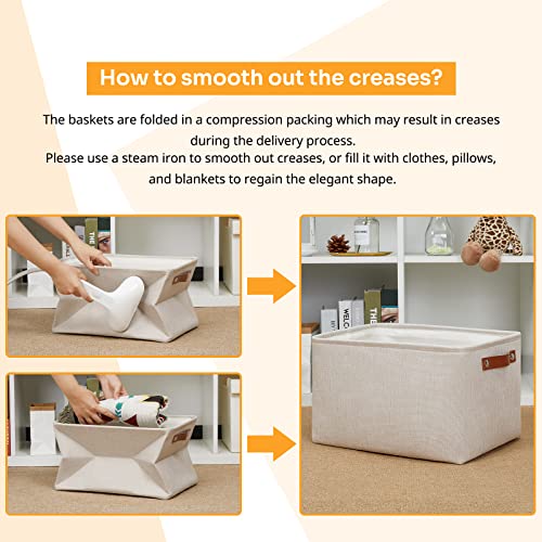 Image of DULLEMELO Fabric Storage Basket for Office Home Nursery, Small Fabric Organizing Basket with Handles (Beige)