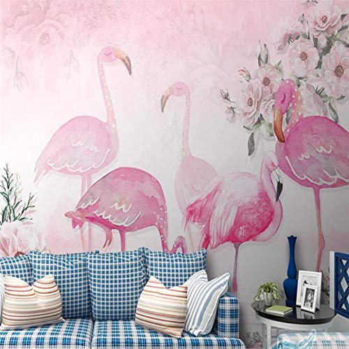 Mural Wallpaper,Modern Minimalist Hand-Painted Rose Flamingo Animal Customize 4D Wallpaper Fresco Hd Print Wall Decor Art Poster Picture Large Silk Murals For Children's Room Kindergarten,330Cm(W)X210 #TOP5