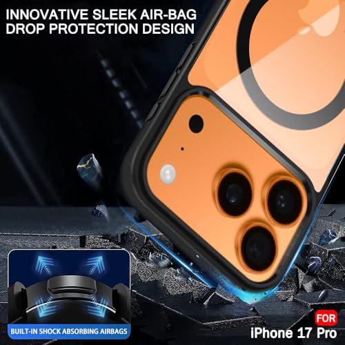 Image of TheGiftKart Ultra-HybridShockproof Back Cover Case for iPhone 17 Pro Compatible with MagSafe | Crystal Clear Hard Back Cover Case for iPhone 17 Pro (PC & TPU, Transparent Clear Back, Black Sides)