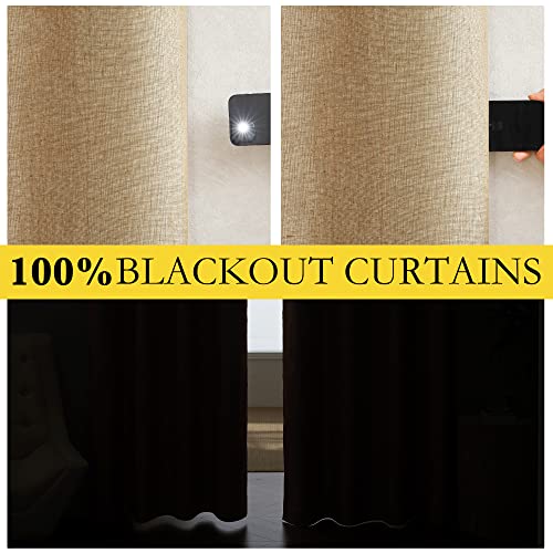 Image of NICETOWN Camel Extra Wide 100% Blackout Linen Curtain for Sliding Door