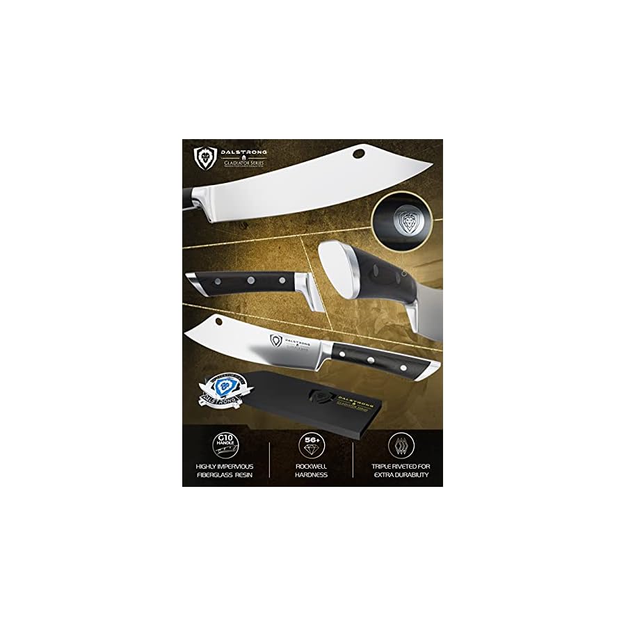 Dalstrong Chef & Cleaver Knife - 8 inch - The Crixus - Gladiator Series Elite - German HC Steel - Hybrid Razor Sharp Kitchen Knife - Black G10 Handle - w/Sheath - Chef Knife - NSF Certified
