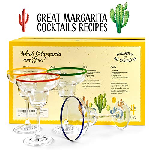 Glassique Cadeau 10 Oz Margarita Cocktail Glasses + Colorful Party Rims thumb #6