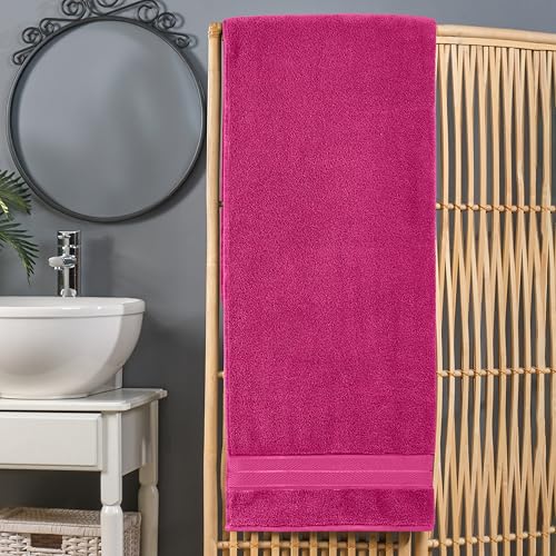 Image of Elegant Comfort Three Line Popcorn Extra Large Luxury Bath Towel - 40 inch x 80 inch inch, Premium Hotel Spa Quality 1 Piece Oversized Bath Sheet 100% Turkish Cotton Super Soft Highly Absorbent, Hot Pink