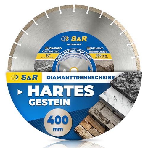 S&R Diamanttrennscheibe 400 x 25.4 x 3.0 x 10 mm in Industrie-Qualität, Diamant-Trennscheibe für Naturstein, Kunststein, Sandstein, Hartziegel, für Motortrennsägen und Tischsägen