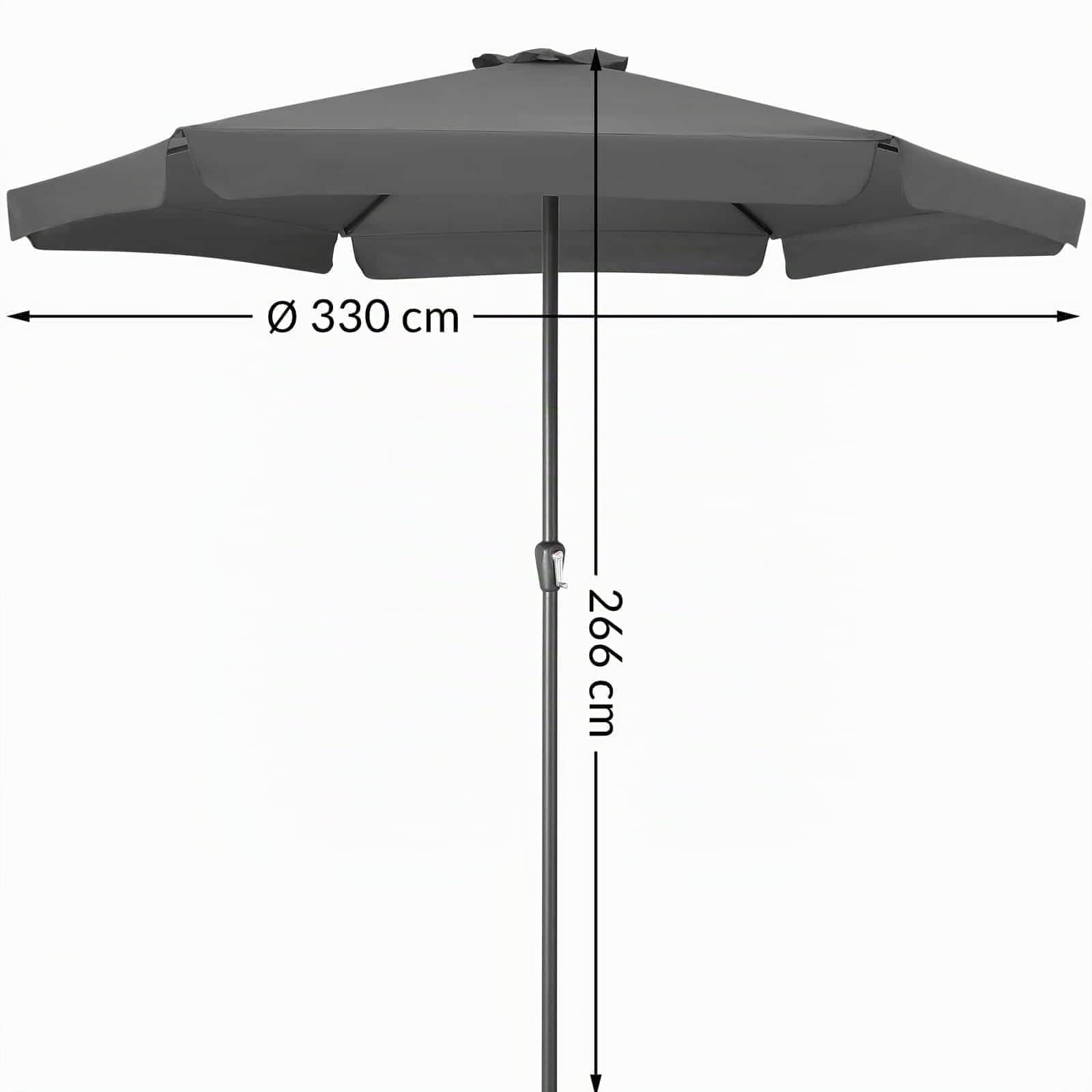 Kingsleeve Sonnenschirm UV Schutz 80+ Balkon Schutzhülle 330cm Strand Schirm Groß Wasserabweisend Kurbel Aluminium Windöffnung Gartenschirm Anthrazit