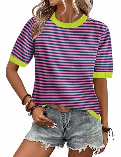 Image of Zeagoo Womens Summer Tops Dressy Casual Short Sleeve Sweaters Crew Neck Lightweight Knit Tops Loose Blouse Basic Shirts