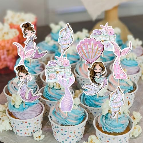Rsstarxi XM865 36 Pack Mermaid Cupcake Toppers Under The Sea Party Decorations Shell Jellyfish Cupcake Picks Mermaid Cake Decorations thumb #2
