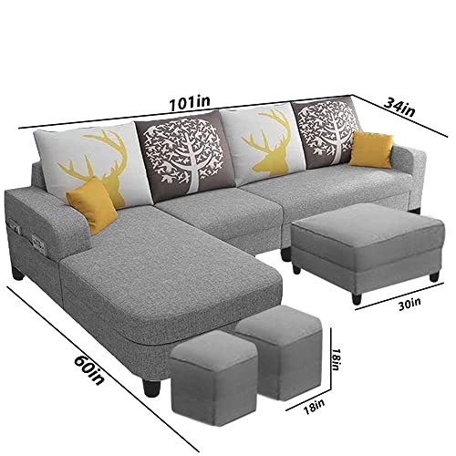 Image of Casaliving Stephanie 8 Seater L Shape Sofa Set for Living Room (Grey Fabric) Left Side Sofa (8S-LHS)