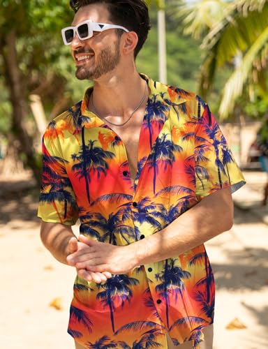 Image of Yoimira Hawaiian Shirts for Men, Print Mens Casual Short Sleeve Button Down Shirts Floral Aloha Beach Shirt