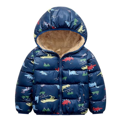 Toddler Kids Fleece Jacket Hooded 𝗦𝗵erpa Lined Windproof 𝗖artoon Print Zip Coat Thick Puffy Coats with Pocket