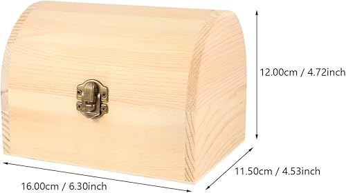 Miniatura 3 de Hemoton Caja de madera sin acabar, cofre del tesoro de madera sin terminar, caja de joyería de recuerdo con cerradura, almacenamiento de tesoros de