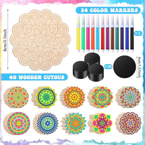 Kit 104 Pzs Imán Mandala Madera DIY para Decorar Refrigerador miniatura 2