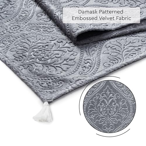 Image of Encasa XO 8 Seater Dining Embossed Velvet Table Runner | Size 32x240 cm | Grey Color with Premium Polyester - Machine Washable