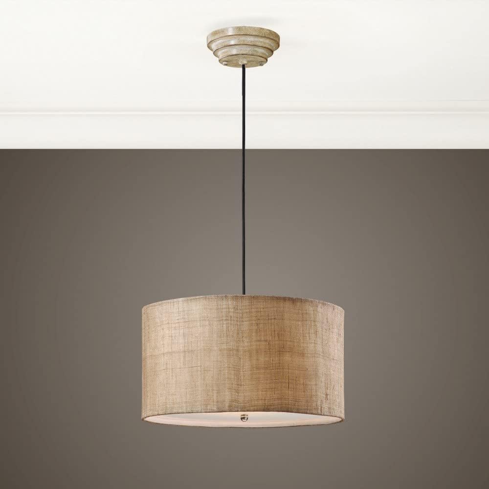 Antiqued Burlap Drum Pendant Light with Frosted Glass