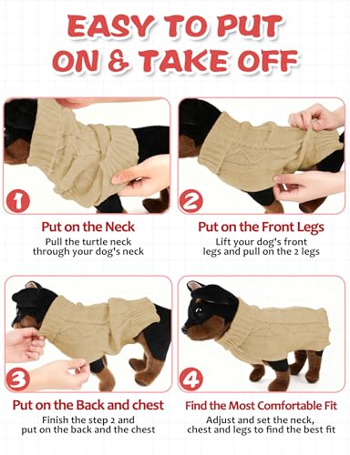 Image of Dog Sweaters for Small Medium Large Dogs Cats, Soft Warm Turtleneck Pullover Solid Cable Knit Fleece Stretch Pet Clothes,Classic Fuzzy Coat for Puppy Girl Boys for Fall Winter Cold Weather